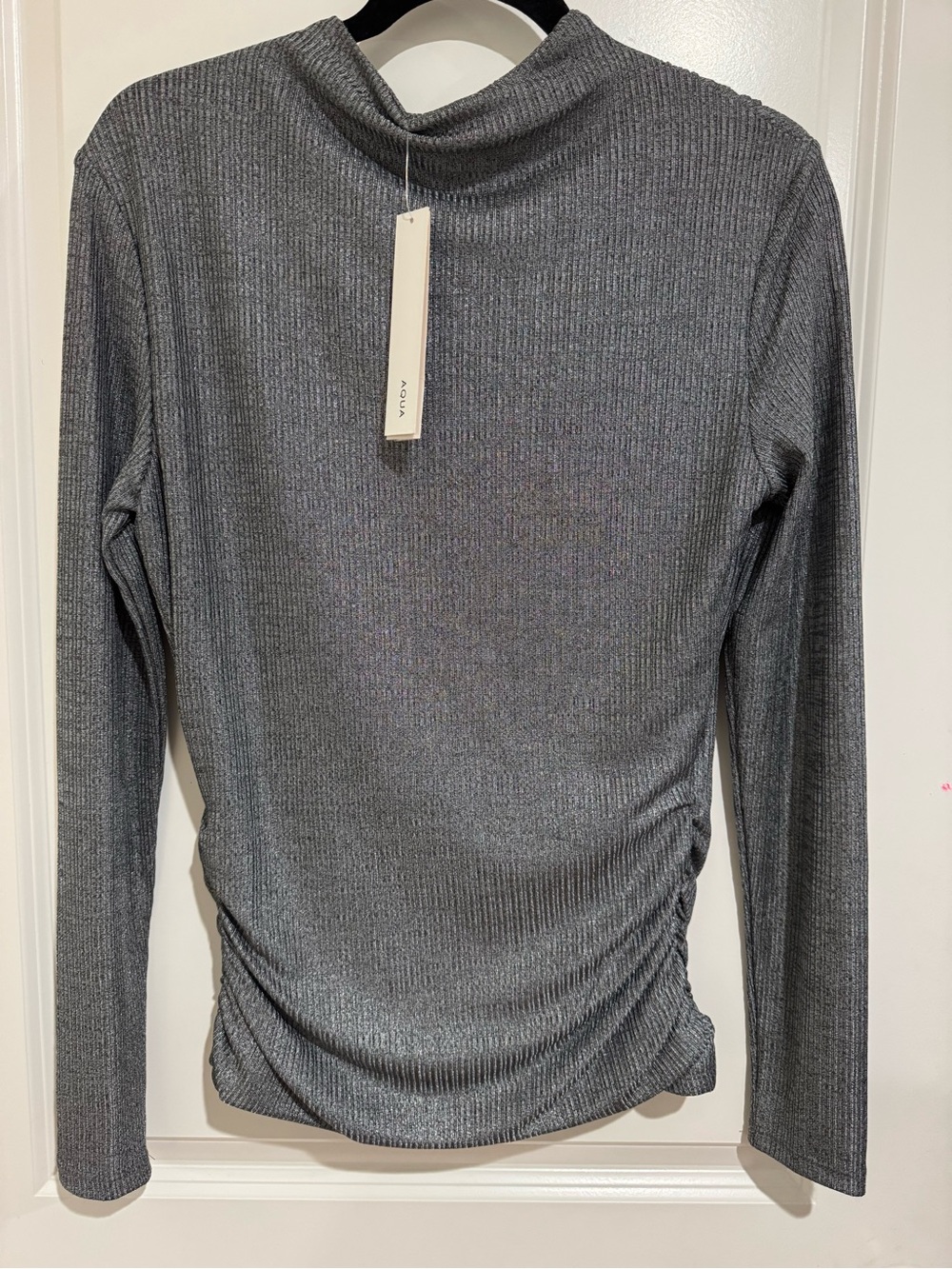 Aqua Ribbed Charcoal Long-Sleeve Mock Neck Top NWT